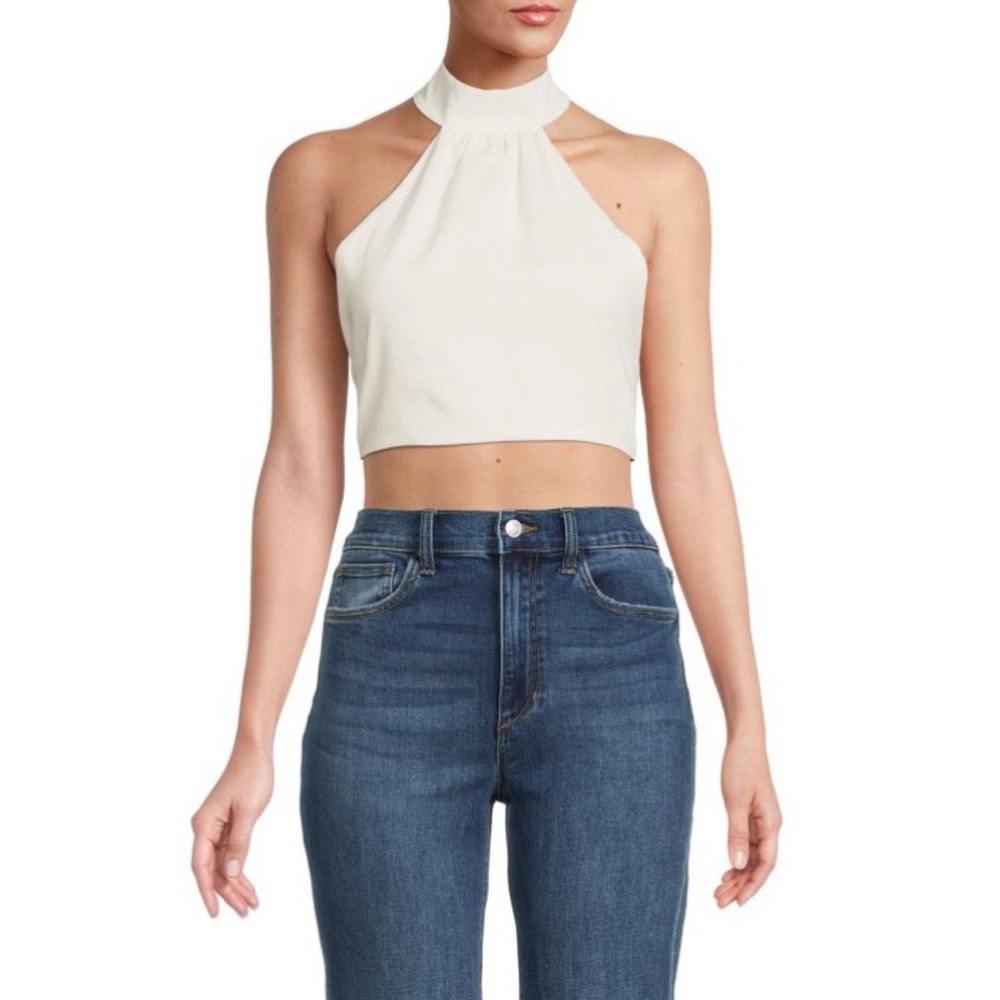 NWT! WeWoreWhat - Halter Linen Blend Crop Top - Whisper White - Size Medium